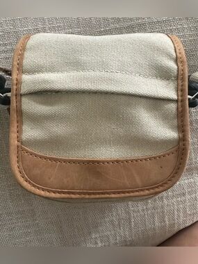 L.L. Bean Canvas Crossbody Bag Small Messenger Tan Leather Trim A30